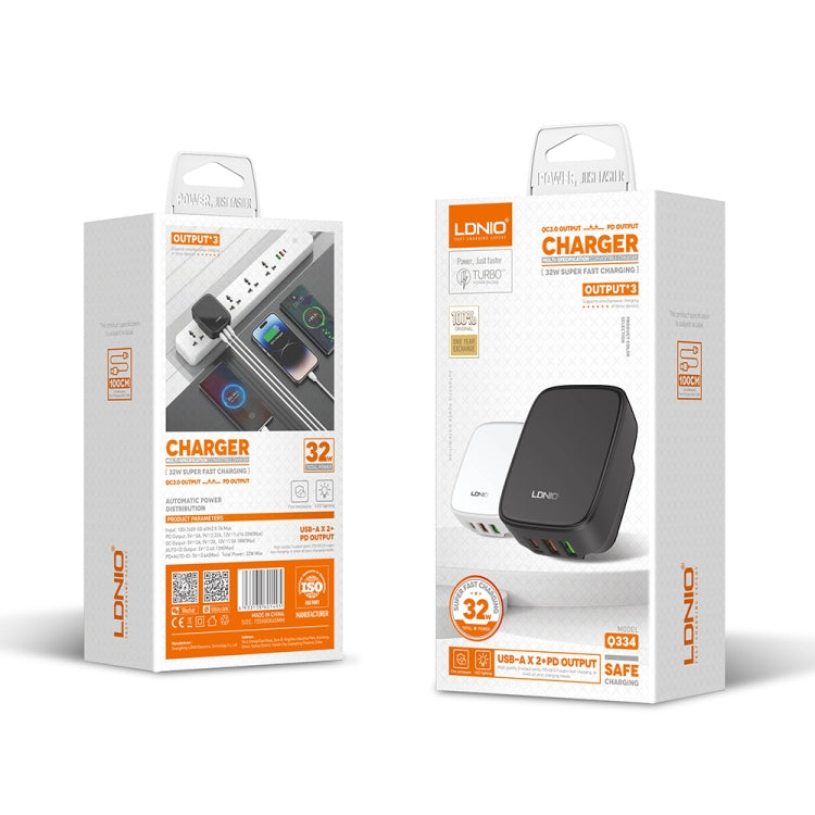 LDNIO Q334 32W Type-C + พอร์ต USB คู่ ที่ชาร์จ พร้อมสายข้อมูล Micro USB 1 เมตร, ปลั๊ก EU
