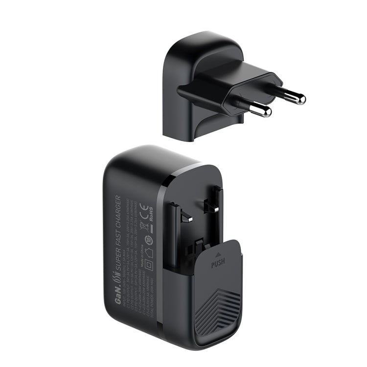 LDNIO Q367 65W GaN ที่ชาร์จ 3 พอร์ต USB-C / Type-C พร้อมสาย USB-C / Type-C เป็น USB-C / Type-C 1 เมตร, ปลั๊ก EU, ปลั๊ก UK, ปลั๊ก US