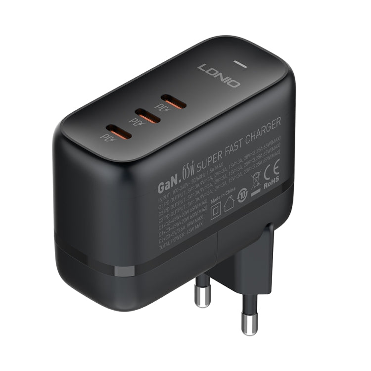 LDNIO Q367 65W GaN ที่ชาร์จ 3 พอร์ต USB-C / Type-C พร้อมสาย USB-C / Type-C เป็น USB-C / Type-C 1 เมตร, ปลั๊ก EU, ปลั๊ก UK, ปลั๊ก US
