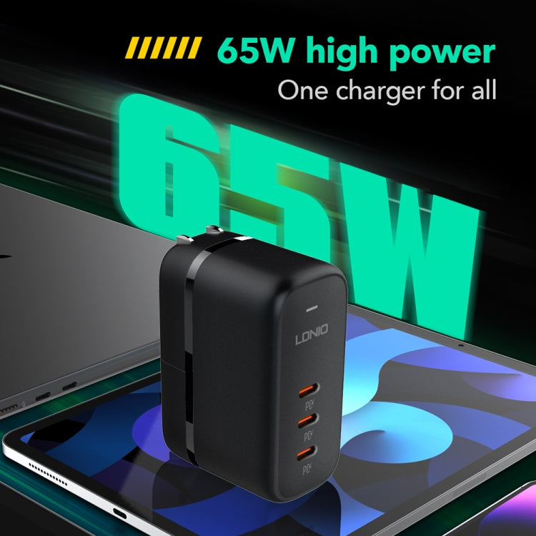 LDNIO Q367 65W GaN ที่ชาร์จ 3 พอร์ต USB-C / Type-C พร้อมสาย USB-C / Type-C เป็น USB-C / Type-C 1 เมตร, ปลั๊ก EU, ปลั๊ก UK, ปลั๊ก US
