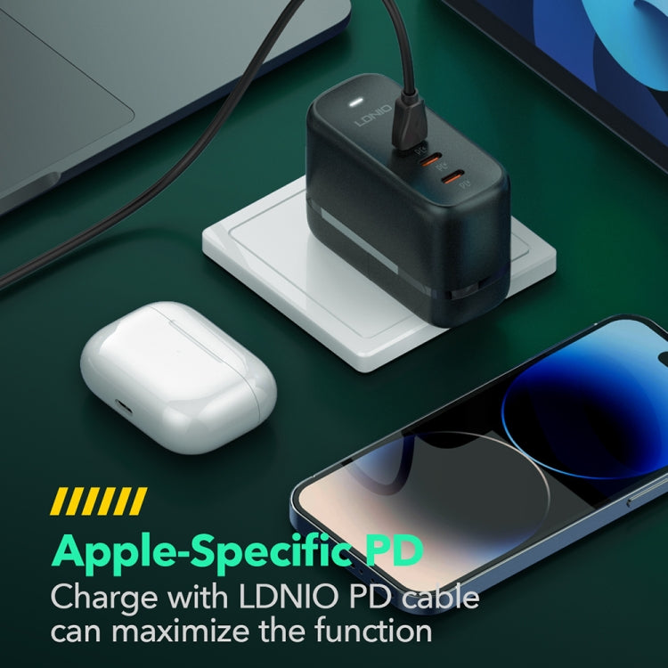 LDNIO Q367 65W GaN ที่ชาร์จ 3 พอร์ต USB-C / Type-C พร้อมสาย USB-C / Type-C เป็น USB-C / Type-C 1 เมตร, ปลั๊ก EU, ปลั๊ก UK, ปลั๊ก US