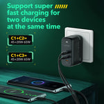 LDNIO Q367 65W GaN ที่ชาร์จ 3 พอร์ต USB-C / Type-C พร้อมสาย USB-C / Type-C เป็น USB-C / Type-C 1 เมตร, ปลั๊ก EU, ปลั๊ก UK, ปลั๊ก US