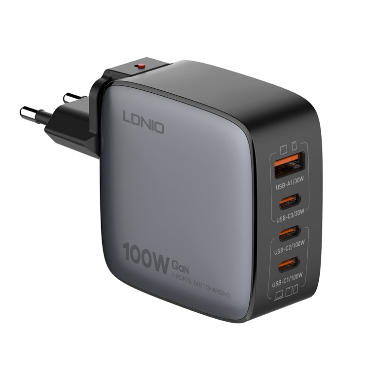 ที่ชาร์จ LDNIO Q408 100W GaN USB+3 USB-C / Type-C พร้อมสายข้อมูล 1 เมตร 100W USB-C / Type-C ถึง USB-C / Type-C ปลั๊ก EU, ปลั๊ก UK, ปลั๊ก US