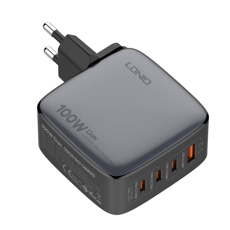 ที่ชาร์จ LDNIO Q408 100W GaN USB+3 USB-C / Type-C พร้อมสายข้อมูล 1 เมตร 100W USB-C / Type-C ถึง USB-C / Type-C ปลั๊ก EU, ปลั๊ก UK, ปลั๊ก US