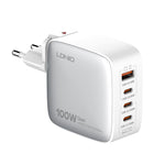 ที่ชาร์จ LDNIO Q408 100W GaN USB+3 USB-C / Type-C พร้อมสายข้อมูล 1 เมตร 100W USB-C / Type-C ถึง USB-C / Type-C ปลั๊ก EU, ปลั๊ก UK, ปลั๊ก US