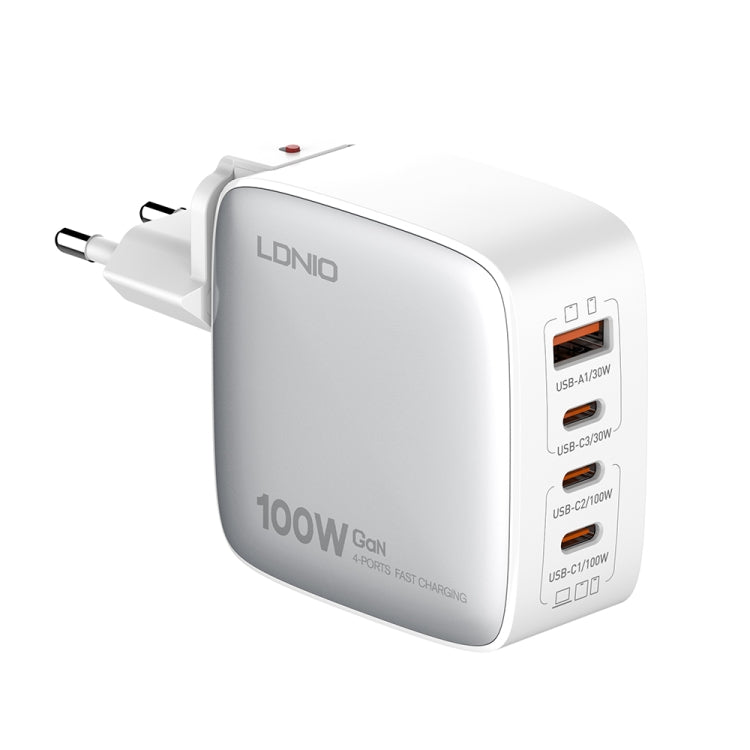 ที่ชาร์จ LDNIO Q408 100W GaN USB+3 USB-C / Type-C พร้อมสายข้อมูล 1 เมตร 100W USB-C / Type-C ถึง USB-C / Type-C ปลั๊ก EU, ปลั๊ก UK, ปลั๊ก US