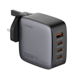 ที่ชาร์จ LDNIO Q408 100W GaN USB+3 USB-C / Type-C พร้อมสายข้อมูล 1 เมตร 100W USB-C / Type-C ถึง USB-C / Type-C ปลั๊ก EU, ปลั๊ก UK, ปลั๊ก US