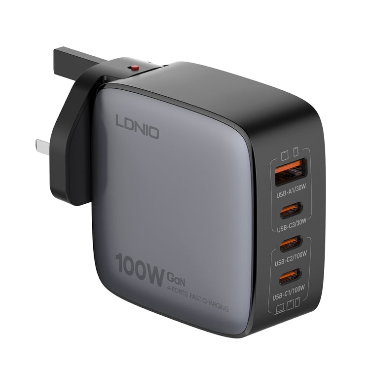 ที่ชาร์จ LDNIO Q408 100W GaN USB+3 USB-C / Type-C พร้อมสายข้อมูล 1 เมตร 100W USB-C / Type-C ถึง USB-C / Type-C ปลั๊ก EU, ปลั๊ก UK, ปลั๊ก US