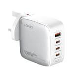 ที่ชาร์จ LDNIO Q408 100W GaN USB+3 USB-C / Type-C พร้อมสายข้อมูล 1 เมตร 100W USB-C / Type-C ถึง USB-C / Type-C ปลั๊ก EU, ปลั๊ก UK, ปลั๊ก US