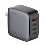 ที่ชาร์จ LDNIO Q408 100W GaN USB+3 USB-C / Type-C พร้อมสายข้อมูล 1 เมตร 100W USB-C / Type-C ถึง USB-C / Type-C ปลั๊ก EU, ปลั๊ก UK, ปลั๊ก US
