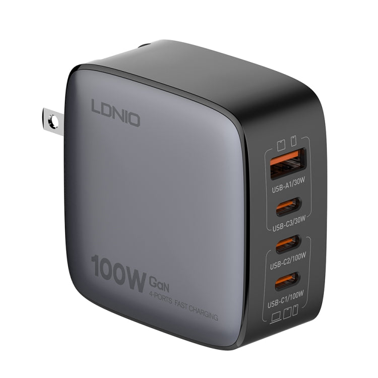 ที่ชาร์จ LDNIO Q408 100W GaN USB+3 USB-C / Type-C พร้อมสายข้อมูล 1 เมตร 100W USB-C / Type-C ถึง USB-C / Type-C ปลั๊ก EU, ปลั๊ก UK, ปลั๊ก US