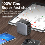ที่ชาร์จ LDNIO Q408 100W GaN USB+3 USB-C / Type-C พร้อมสายข้อมูล 1 เมตร 100W USB-C / Type-C ถึง USB-C / Type-C ปลั๊ก EU, ปลั๊ก UK, ปลั๊ก US