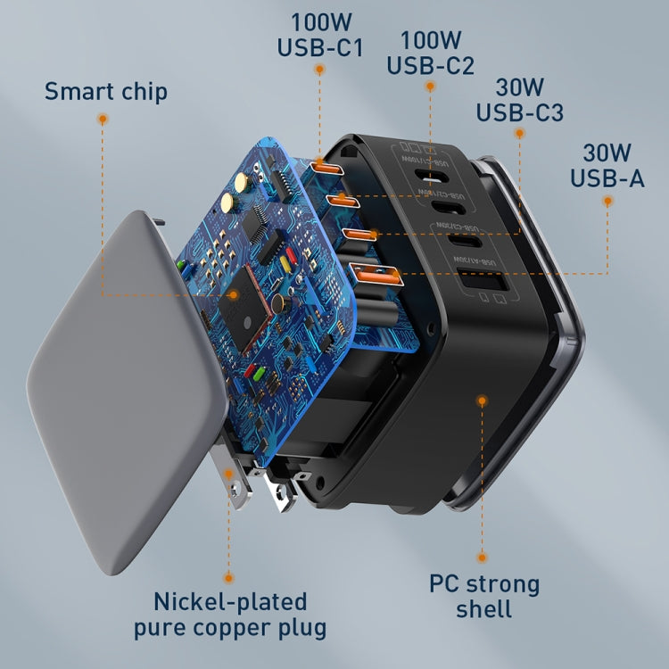 ที่ชาร์จ LDNIO Q408 100W GaN USB+3 USB-C / Type-C พร้อมสายข้อมูล 1 เมตร 100W USB-C / Type-C ถึง USB-C / Type-C ปลั๊ก EU, ปลั๊ก UK, ปลั๊ก US