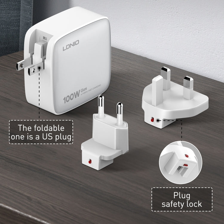 ที่ชาร์จ LDNIO Q408 100W GaN USB+3 USB-C / Type-C พร้อมสายข้อมูล 1 เมตร 100W USB-C / Type-C ถึง USB-C / Type-C ปลั๊ก EU, ปลั๊ก UK, ปลั๊ก US