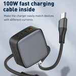 ที่ชาร์จ LDNIO Q408 100W GaN USB+3 USB-C / Type-C พร้อมสายข้อมูล 1 เมตร 100W USB-C / Type-C ถึง USB-C / Type-C ปลั๊ก EU, ปลั๊ก UK, ปลั๊ก US