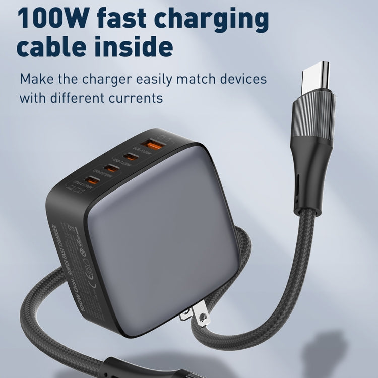 ที่ชาร์จ LDNIO Q408 100W GaN USB+3 USB-C / Type-C พร้อมสายข้อมูล 1 เมตร 100W USB-C / Type-C ถึง USB-C / Type-C ปลั๊ก EU, ปลั๊ก UK, ปลั๊ก US