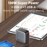 ที่ชาร์จ LDNIO Q408 100W GaN USB+3 USB-C / Type-C พร้อมสายข้อมูล 1 เมตร 100W USB-C / Type-C ถึง USB-C / Type-C ปลั๊ก EU, ปลั๊ก UK, ปลั๊ก US