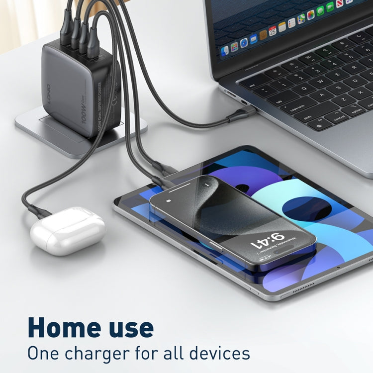 ที่ชาร์จ LDNIO Q408 100W GaN USB+3 USB-C / Type-C พร้อมสายข้อมูล 1 เมตร 100W USB-C / Type-C ถึง USB-C / Type-C ปลั๊ก EU, ปลั๊ก UK, ปลั๊ก US