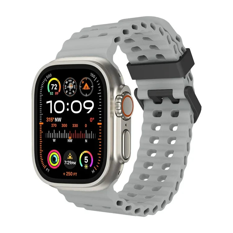 สายซิลิโคนรูสองแถว Ocean สำหรับ Apple Watch SE 2023 ขนาด 44 มม., สำหรับ Apple Watch Ultra 2 ขนาด 49 มม., สำหรับ Apple Watch Series 9 ขนาด 45 มม.