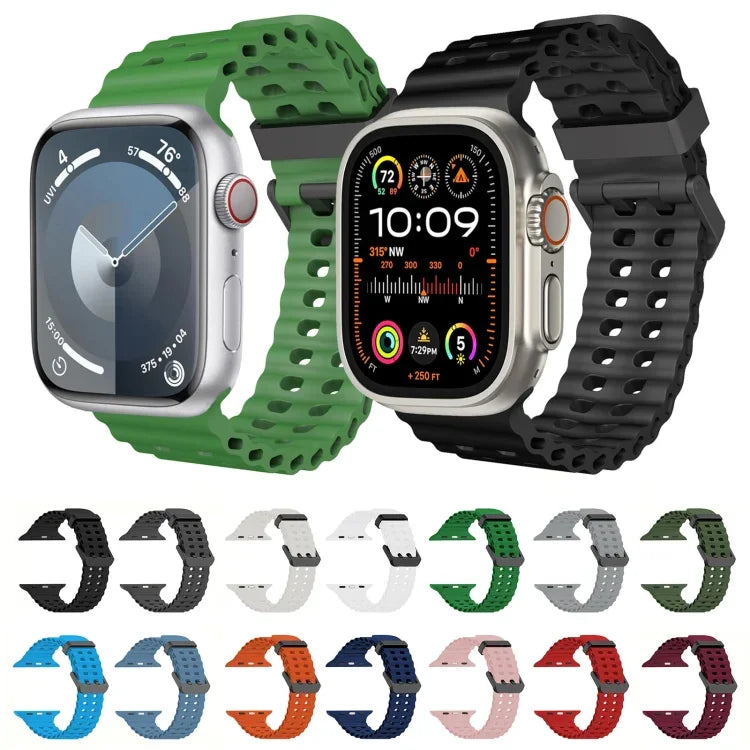 สายซิลิโคนรูสองแถว Ocean สำหรับ Apple Watch SE 2023 ขนาด 44 มม., สำหรับ Apple Watch Ultra 2 ขนาด 49 มม., สำหรับ Apple Watch Series 9 ขนาด 45 มม.