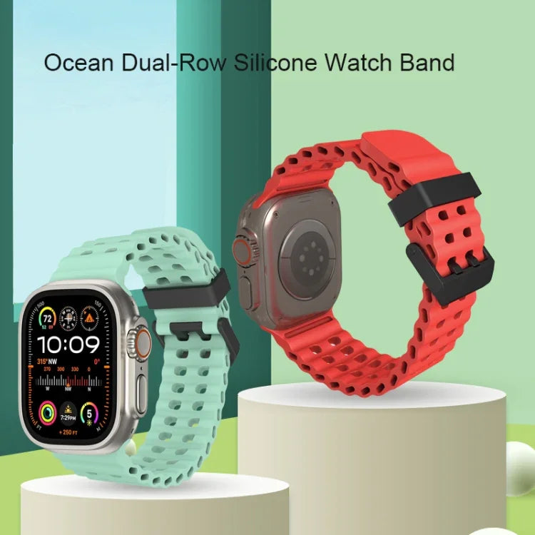 สายซิลิโคนรูสองแถว Ocean สำหรับ Apple Watch Series 7 ขนาด 45 มม., สำหรับ Apple Watch SE ขนาด 44 มม., สำหรับ Apple Watch Series 6 ขนาด 44 มม.