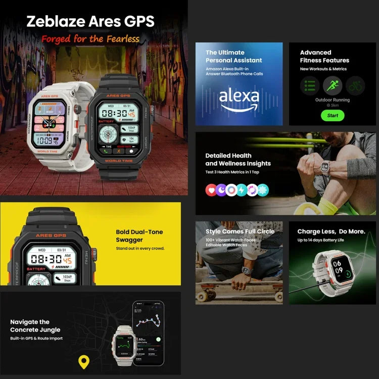 Zeblaze Ares นาฬิกาอัจฉริยะ GPS แบบทนทาน รองรับการวัดอัตราการเต้นหัวใจ / ออกซิเจนในเลือด