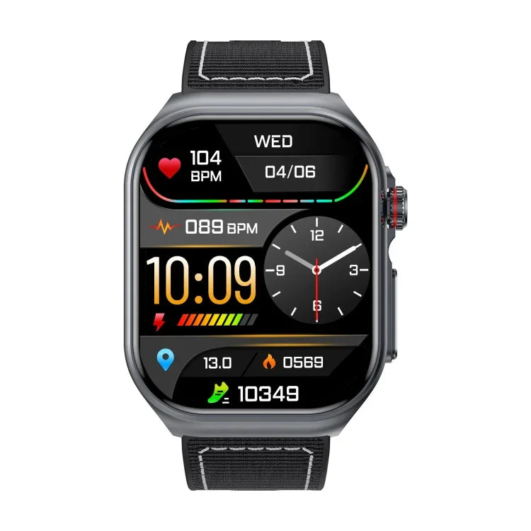 ET585 นาฬิกาอัจฉริยะหน้าจอ 2.04 นิ้ว สายไนลอน กันน้ำมาตรฐาน IP68 รองรับการตรวจคลื่นไฟฟ้าหัวใจ (ECG) / การวัดองค์ประกอบเลือด