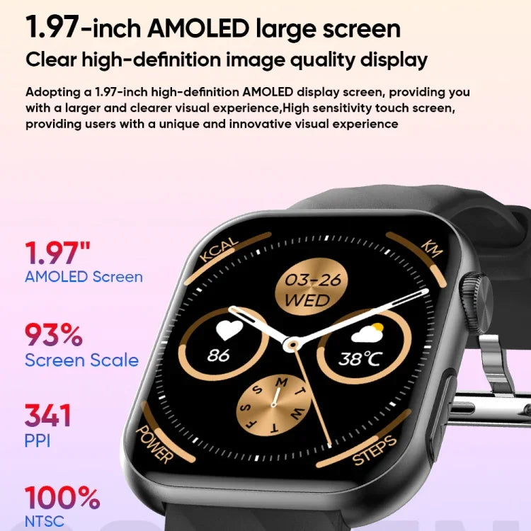 สมาร์ทวอทช์ MT500 ขนาด 1.97 นิ้ว กันน้ำ IP67 รองรับการตรวจคลื่นไฟฟ้าหัวใจ / วัดอุณหภูมิ
