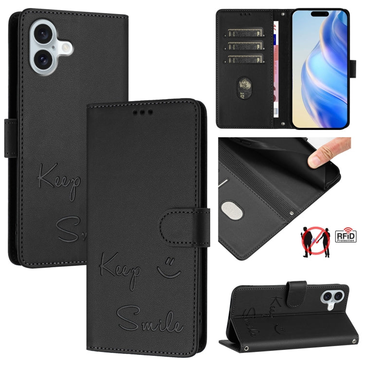 เคสโทรศัพท์หนังปั๊มลายยิ้มพร้อม RFID สำหรับ iPhone 17 Pro Max, สำหรับ iPhone 17 Pro, สำหรับ iPhone 17, สำหรับ iPhone Air, สำหรับ iPhone SE 2024, สำหรับ iPhone 16 Pro Max, สำหรับ iPhone 16 Pro, สำหรับ iPhone 16 Plus