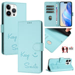 เคสหนังโทรศัพท์แบบปั๊มลายยิ้มพร้อม RFID สำหรับ iPhone 16, iPhone 15 Pro Max, iPhone 15 Pro, iPhone 15 Plus, iPhone 15, iPhone 14 Plus, iPhone 14 / 13, iPhone 14 Pro