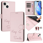 เคสหนังโทรศัพท์แบบปั๊มลายยิ้มพร้อม RFID สำหรับ iPhone 16, iPhone 15 Pro Max, iPhone 15 Pro, iPhone 15 Plus, iPhone 15, iPhone 14 Plus, iPhone 14 / 13, iPhone 14 Pro