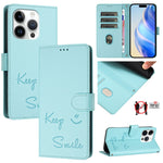 เคสหนังโทรศัพท์แบบปั๊มลายยิ้มพร้อม RFID สำหรับ iPhone 16, iPhone 15 Pro Max, iPhone 15 Pro, iPhone 15 Plus, iPhone 15, iPhone 14 Plus, iPhone 14 / 13, iPhone 14 Pro