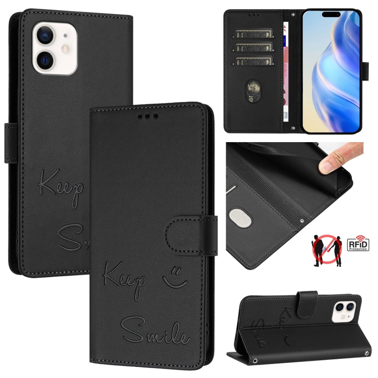 เคสหนังปั๊มลายยิ้มพร้อม RFID สำหรับ iPhone 14 Pro Max, สำหรับ iPhone SE 2022 / 2020 / 8 / 7, สำหรับ iPhone 13 Pro Max, สำหรับ iPhone 13 Pro, สำหรับ iPhone 13 mini, สำหรับ iPhone 12 / 12 Pro, สำหรับ iPhone 12 Pro Max, สำหรับ iPhone 12 mini