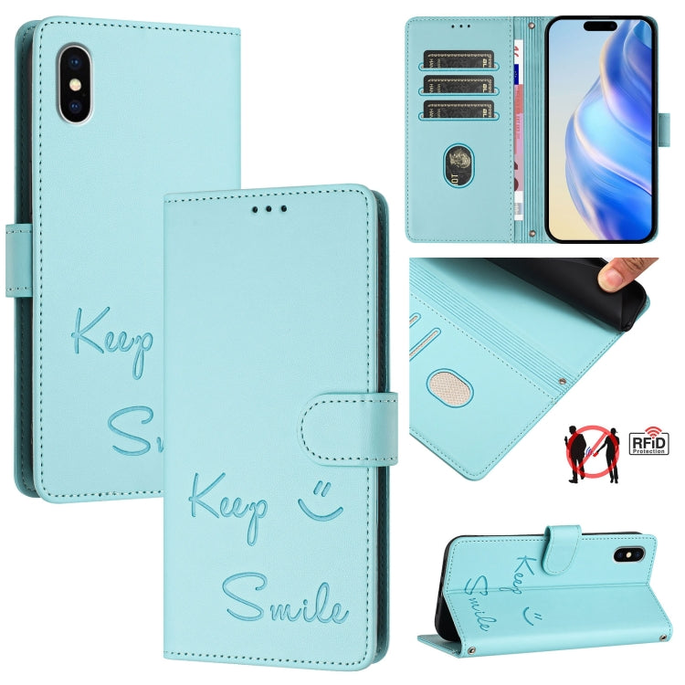 เคสหนังปั๊มลายยิ้มพร้อม RFID สำหรับ iPhone 11 Pro Max, สำหรับ iPhone 11, สำหรับ iPhone 11 Pro, สำหรับ iPod Touch 7 / 6 / 5, สำหรับ iPhone X / XS, สำหรับ iPhone XR, สำหรับ iPhone XS Max, สำหรับ iPhone 8 Plus / 7 Plus
