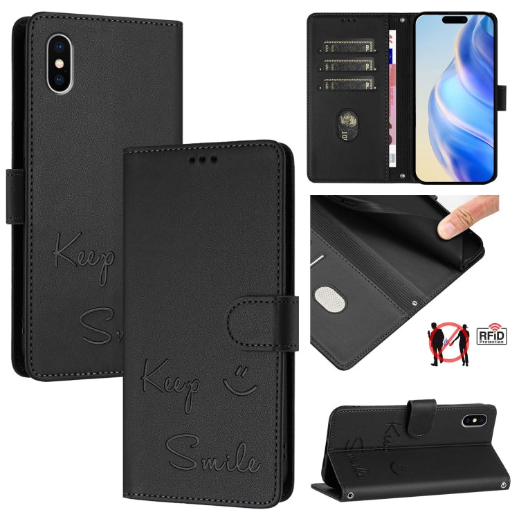 เคสหนังปั๊มลายยิ้มพร้อม RFID สำหรับ iPhone 11 Pro Max, สำหรับ iPhone 11, สำหรับ iPhone 11 Pro, สำหรับ iPod Touch 7 / 6 / 5, สำหรับ iPhone X / XS, สำหรับ iPhone XR, สำหรับ iPhone XS Max, สำหรับ iPhone 8 Plus / 7 Plus