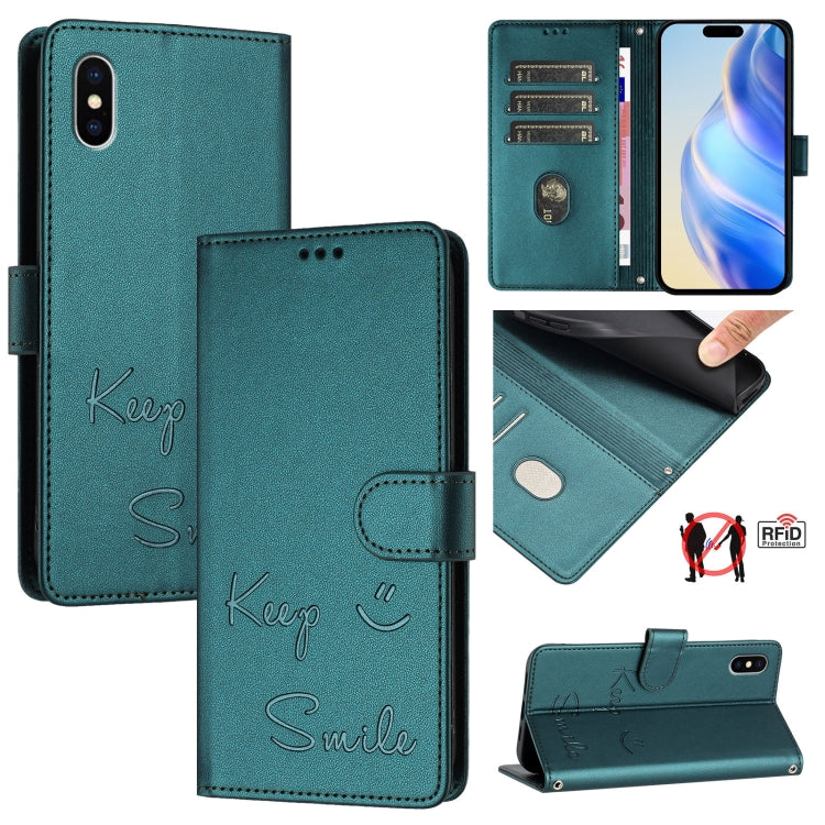 เคสหนังปั๊มลายยิ้มพร้อม RFID สำหรับ iPhone 11 Pro Max, สำหรับ iPhone 11, สำหรับ iPhone 11 Pro, สำหรับ iPod Touch 7 / 6 / 5, สำหรับ iPhone X / XS, สำหรับ iPhone XR, สำหรับ iPhone XS Max, สำหรับ iPhone 8 Plus / 7 Plus