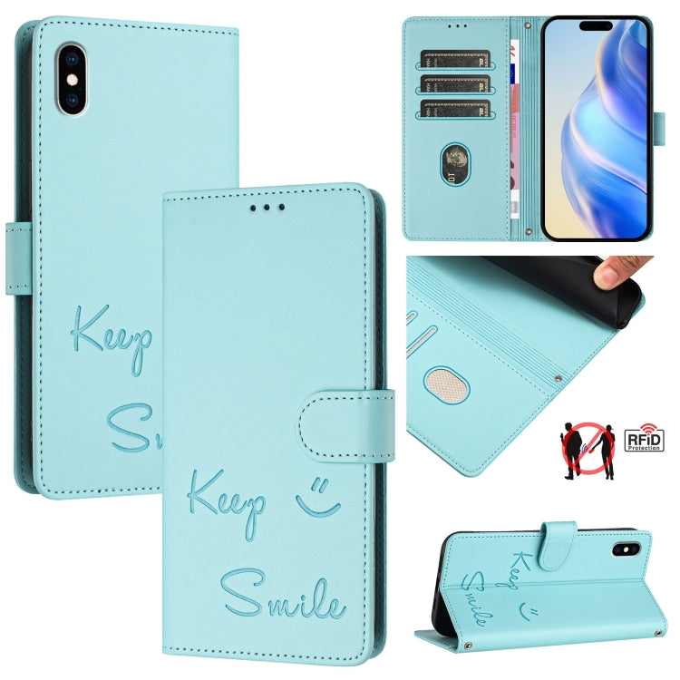เคสหนังปั๊มลายยิ้มพร้อม RFID สำหรับ iPhone 11 Pro Max, สำหรับ iPhone 11, สำหรับ iPhone 11 Pro, สำหรับ iPod Touch 7 / 6 / 5, สำหรับ iPhone X / XS, สำหรับ iPhone XR, สำหรับ iPhone XS Max, สำหรับ iPhone 8 Plus / 7 Plus