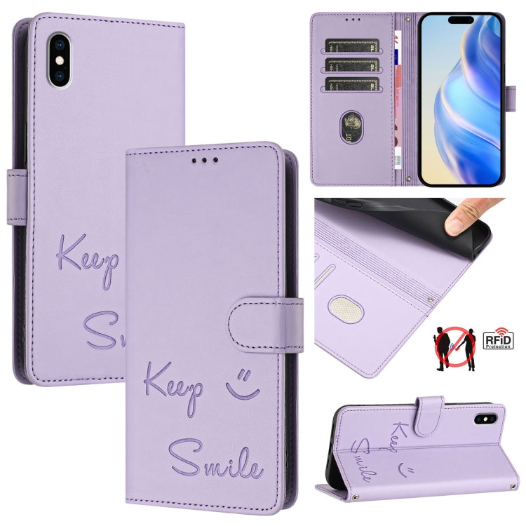 เคสหนังปั๊มลายยิ้มพร้อม RFID สำหรับ iPhone 11 Pro Max, สำหรับ iPhone 11, สำหรับ iPhone 11 Pro, สำหรับ iPod Touch 7 / 6 / 5, สำหรับ iPhone X / XS, สำหรับ iPhone XR, สำหรับ iPhone XS Max, สำหรับ iPhone 8 Plus / 7 Plus