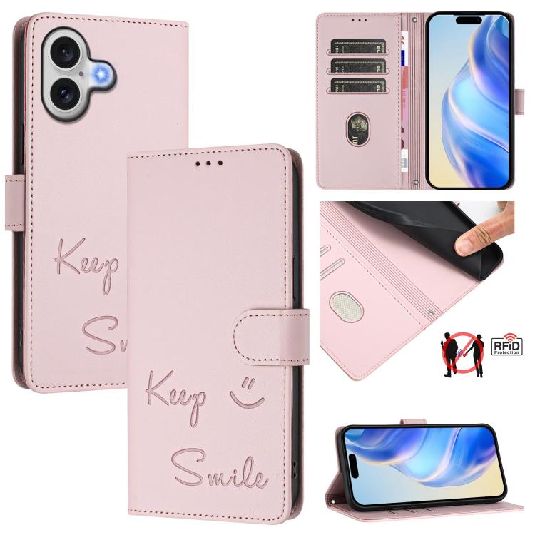 เคสโทรศัพท์หนังปั๊มลายยิ้มพร้อม RFID สำหรับ iPhone 17 Pro Max, สำหรับ iPhone 17 Pro, สำหรับ iPhone 17, สำหรับ iPhone Air, สำหรับ iPhone SE 2024, สำหรับ iPhone 16 Pro Max, สำหรับ iPhone 16 Pro, สำหรับ iPhone 16 Plus