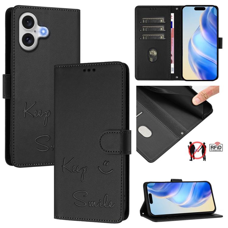 เคสโทรศัพท์หนังปั๊มลายยิ้มพร้อม RFID สำหรับ iPhone 17 Pro Max, สำหรับ iPhone 17 Pro, สำหรับ iPhone 17, สำหรับ iPhone Air, สำหรับ iPhone SE 2024, สำหรับ iPhone 16 Pro Max, สำหรับ iPhone 16 Pro, สำหรับ iPhone 16 Plus