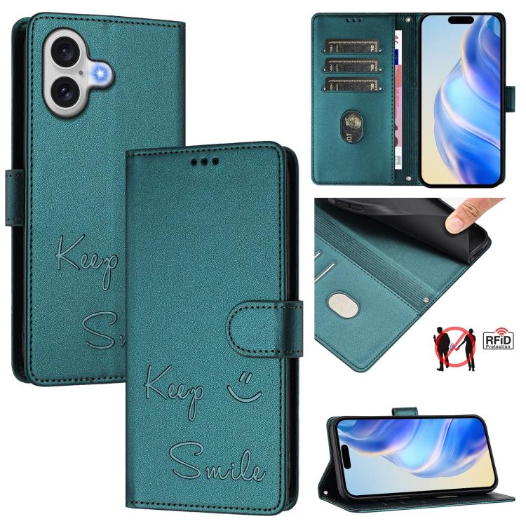 เคสโทรศัพท์หนังปั๊มลายยิ้มพร้อม RFID สำหรับ iPhone 17 Pro Max, สำหรับ iPhone 17 Pro, สำหรับ iPhone 17, สำหรับ iPhone Air, สำหรับ iPhone SE 2024, สำหรับ iPhone 16 Pro Max, สำหรับ iPhone 16 Pro, สำหรับ iPhone 16 Plus
