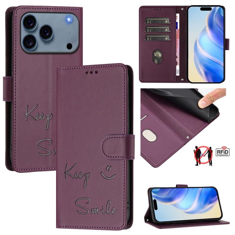 เคสโทรศัพท์หนังปั๊มลายยิ้มพร้อม RFID สำหรับ iPhone 17 Pro Max, สำหรับ iPhone 17 Pro, สำหรับ iPhone 17, สำหรับ iPhone Air, สำหรับ iPhone SE 2024, สำหรับ iPhone 16 Pro Max, สำหรับ iPhone 16 Pro, สำหรับ iPhone 16 Plus