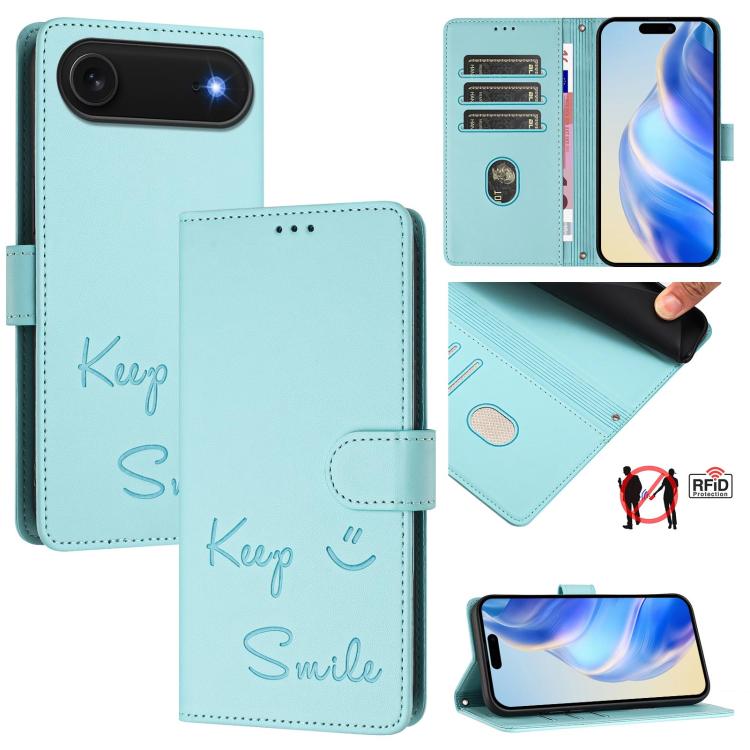 เคสโทรศัพท์หนังปั๊มลายยิ้มพร้อม RFID สำหรับ iPhone 17 Pro Max, สำหรับ iPhone 17 Pro, สำหรับ iPhone 17, สำหรับ iPhone Air, สำหรับ iPhone SE 2024, สำหรับ iPhone 16 Pro Max, สำหรับ iPhone 16 Pro, สำหรับ iPhone 16 Plus