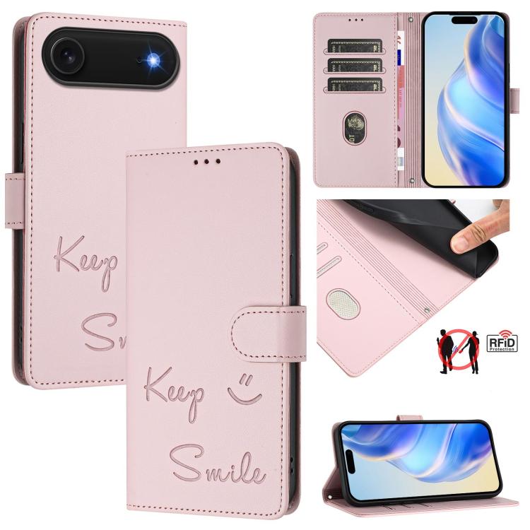 เคสโทรศัพท์หนังปั๊มลายยิ้มพร้อม RFID สำหรับ iPhone 17 Pro Max, สำหรับ iPhone 17 Pro, สำหรับ iPhone 17, สำหรับ iPhone Air, สำหรับ iPhone SE 2024, สำหรับ iPhone 16 Pro Max, สำหรับ iPhone 16 Pro, สำหรับ iPhone 16 Plus