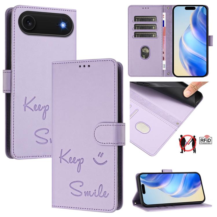 เคสโทรศัพท์หนังปั๊มลายยิ้มพร้อม RFID สำหรับ iPhone 17 Pro Max, สำหรับ iPhone 17 Pro, สำหรับ iPhone 17, สำหรับ iPhone Air, สำหรับ iPhone SE 2024, สำหรับ iPhone 16 Pro Max, สำหรับ iPhone 16 Pro, สำหรับ iPhone 16 Plus