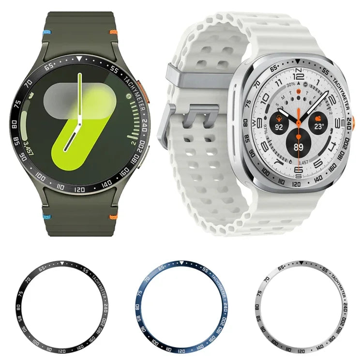 ฝาครอบวงแหวนขอบสแตนเลสสตีลหน้าปัดนาฬิกาอัจฉริยะสไตล์ E สำหรับ Samsung Galaxy Watch Ultra 47 มม. สำหรับ Samsung Galaxy Watch 7 ขนาด 44 มม. สำหรับ Samsung Galaxy Watch 7 ขนาด 40 มม.