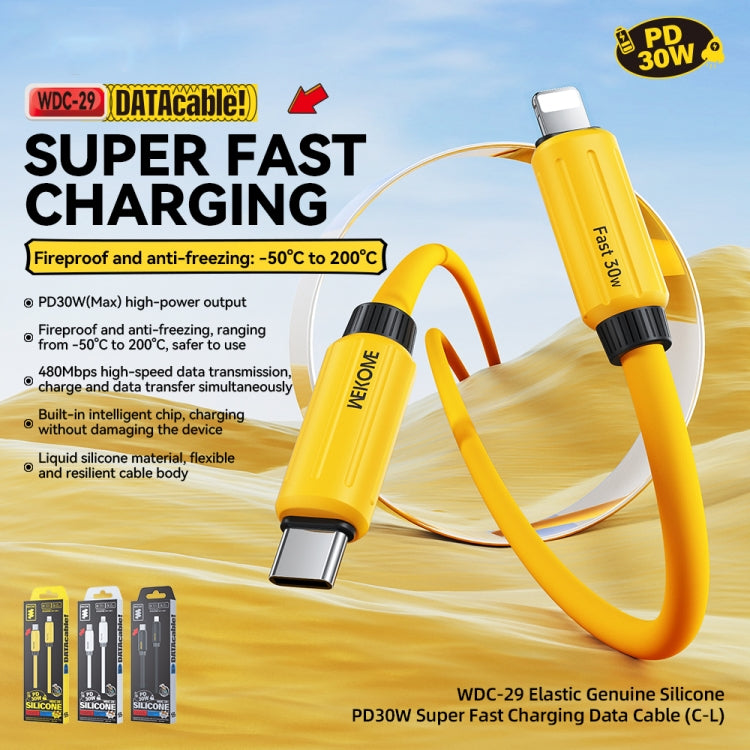 WK WDC-29 สายชาร์จข้อมูลซิลิโคนแท้ยืดหยุ่น 1m PD30W Type-C เป็น 8 Pin ชาร์จเร็ว, WDC-29