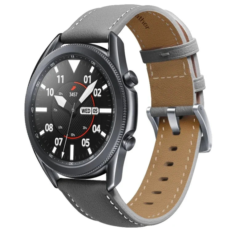 สายหนังแท้พร้อมหัวเข็มขัดเงิน สำหรับเปลี่ยนสาย Samsung Galaxy Watch3 ขนาด 45 มม. สำหรับ Samsung Galaxy Watch3 ขนาด 41 มม.