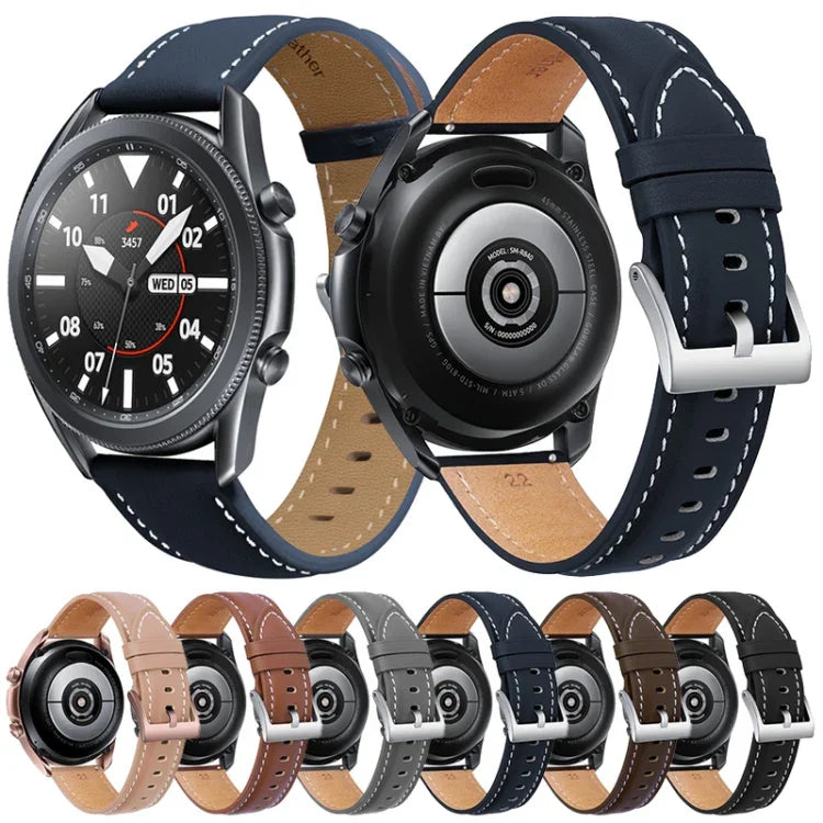 สายหนังแท้พร้อมหัวเข็มขัดเงิน สำหรับเปลี่ยนสาย Samsung Galaxy Watch3 ขนาด 45 มม. สำหรับ Samsung Galaxy Watch3 ขนาด 41 มม.