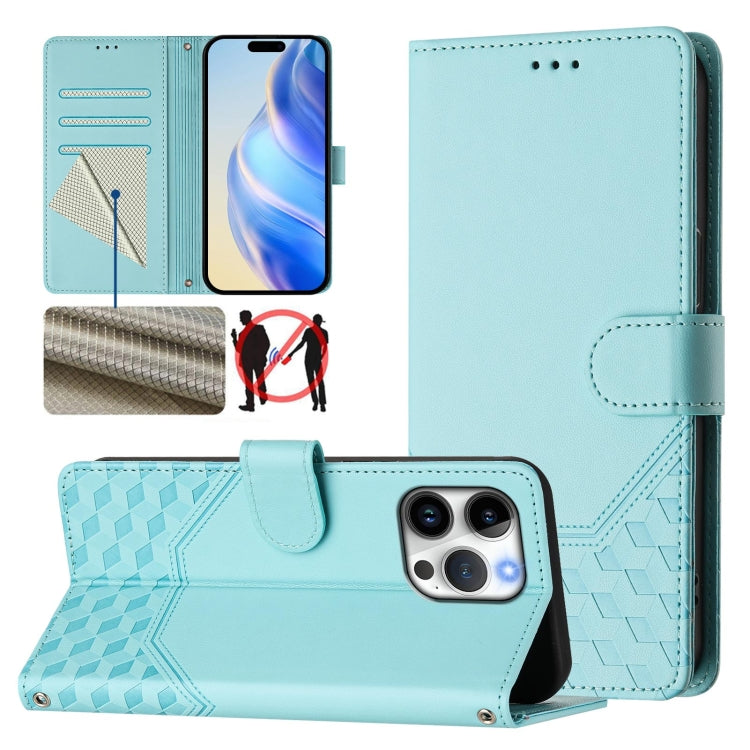 เคสโทรศัพท์หนังปั๊มลายรังผึ้งพร้อม RFID สำหรับ iPhone 17e / 16e, สำหรับ iPhone 17 Pro Max, สำหรับ iPhone 17 Pro, สำหรับ iPhone 17, สำหรับ iPhone Air, สำหรับ iPhone 16 Pro Max, สำหรับ iPhone 16 Pro, สำหรับ iPhone 16 Plus